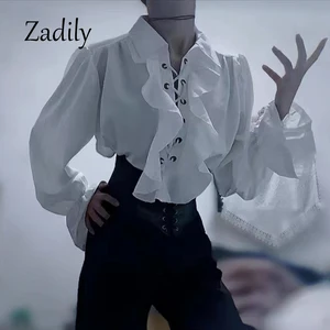 نسائي قميص القراصنة في العصور الوسطى مصاص دماء الأمير الشاعر تي شيرت الكشكشة القراصنة مع الدانتيل بلوزة قوطية عتيقة 2024 أفضل 8 ملابس نسائية مبيعا في العصور الوسطى - رقم 7