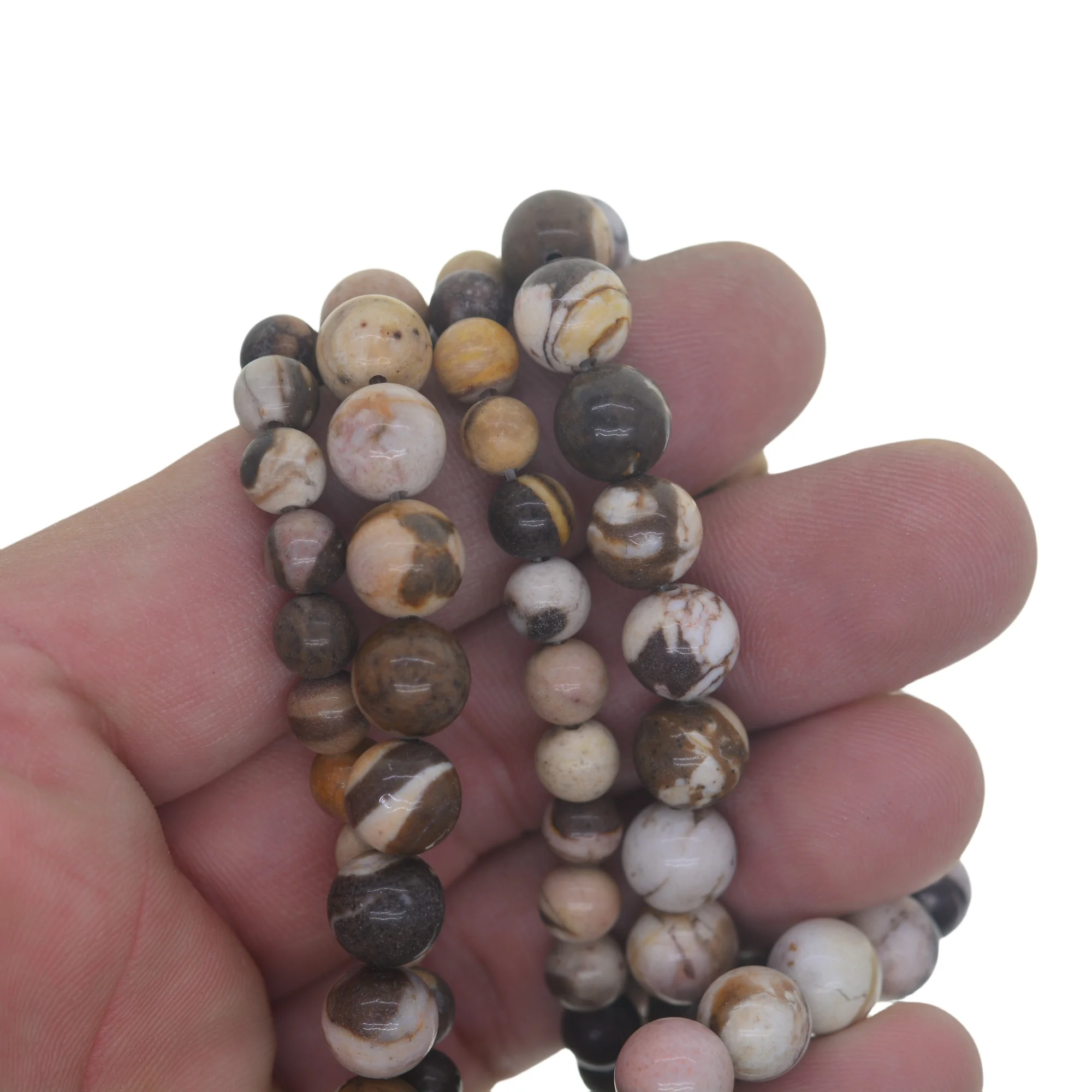 6/8mm Grade Genuine nature AA beige brown striple Zebra Jasper Gemstone Loose Beads Round 15\'\'Jewelry DIY Making