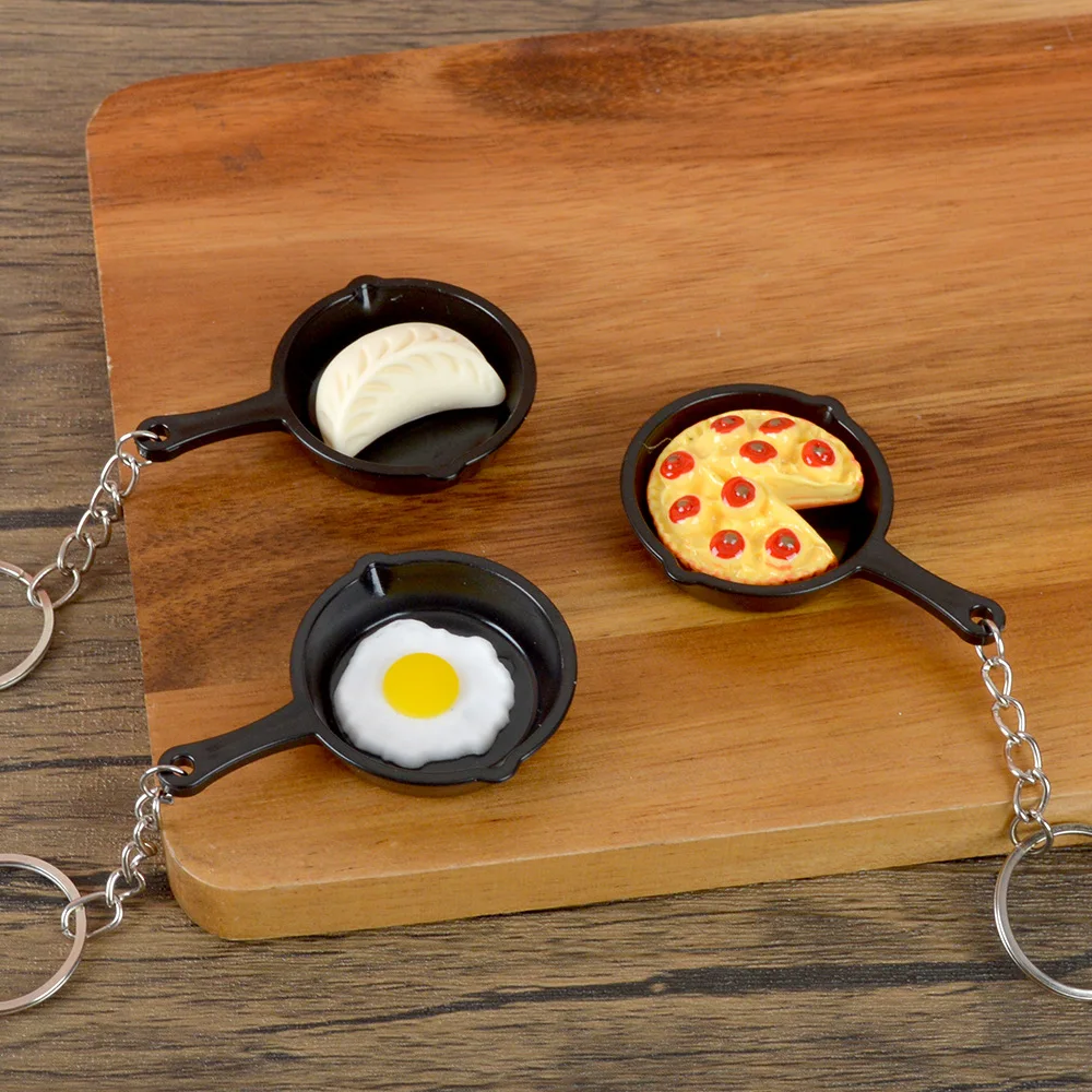 New PVC Simulation Food Bag Egg Pan Keychain Pendant Fun Student Backpack Hanging Decoration Key Ring Part Gift