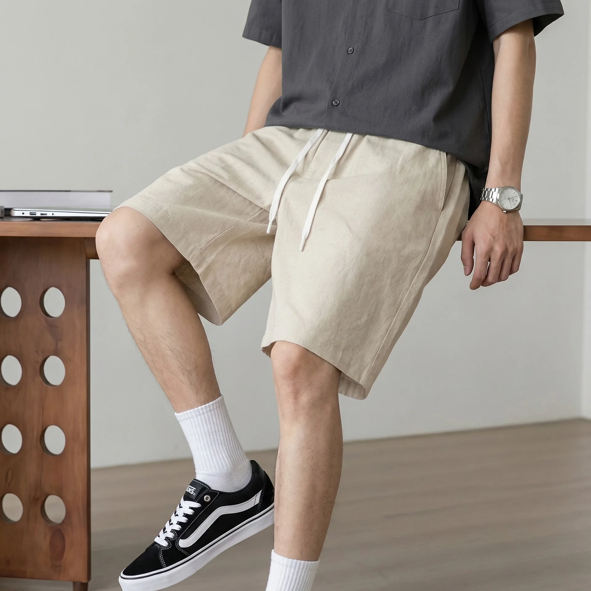 Men's Straight Casual Shorts Solid Color Knitted Five-point Pants 2026 Summer New Commuting Versatile