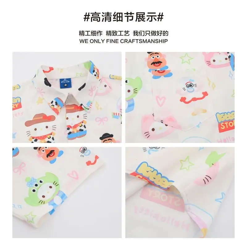 BEIANJI men clothing 2025 new fun kt cat full print short-sleeved shirt unisex summer cute niche casual loose flower mens shirt