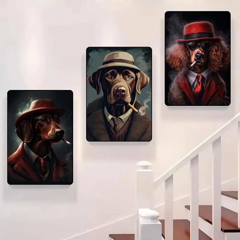 

Funny Animal Dog in Suits Smoking Poster Sticky Wall Waterproof Home Living Room Bedroom Bar Aesthetic Decoration Perfect Gift