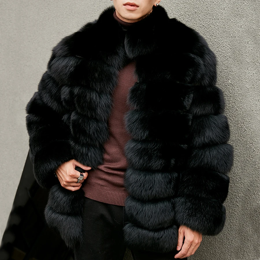 Winter Real Fox Fur Jacket Casual Classical Coat For Men Winter Warm Fashion Natural Sliver Fox Fur