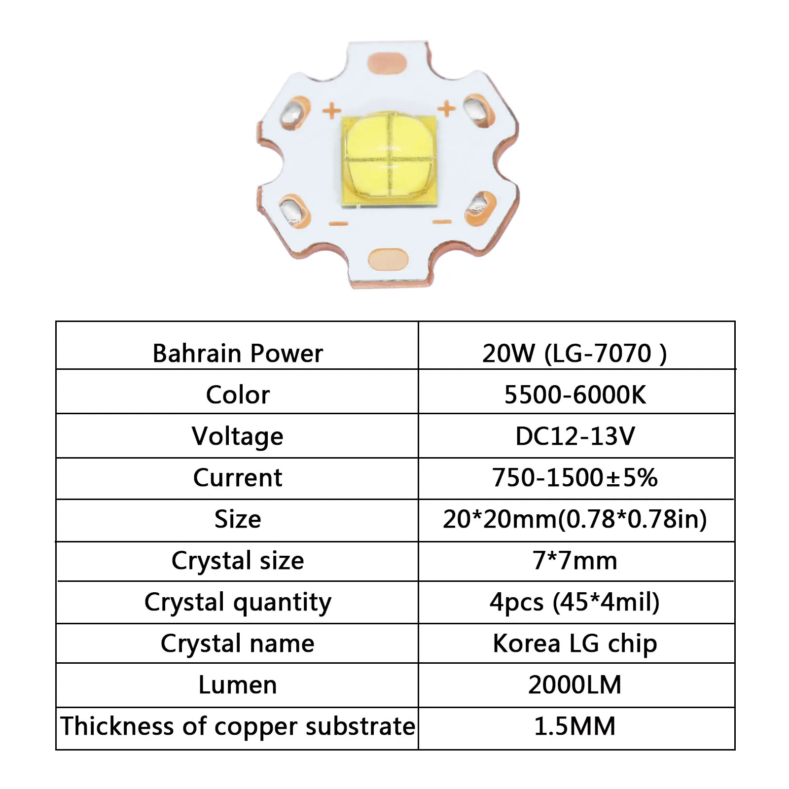 High Power LG-7070 LED Beads Copper Substrate PCB Chip 20W Light DC12-13V 5500K Lamp DIY for Flashlight Bicycle Accessories