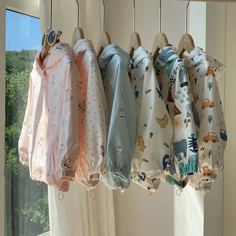 

Children's Spring Jacket Lightweight Boys and Girls Cartoon Print Toddler Baby Stylish Casual Hooded Thin Jacket
