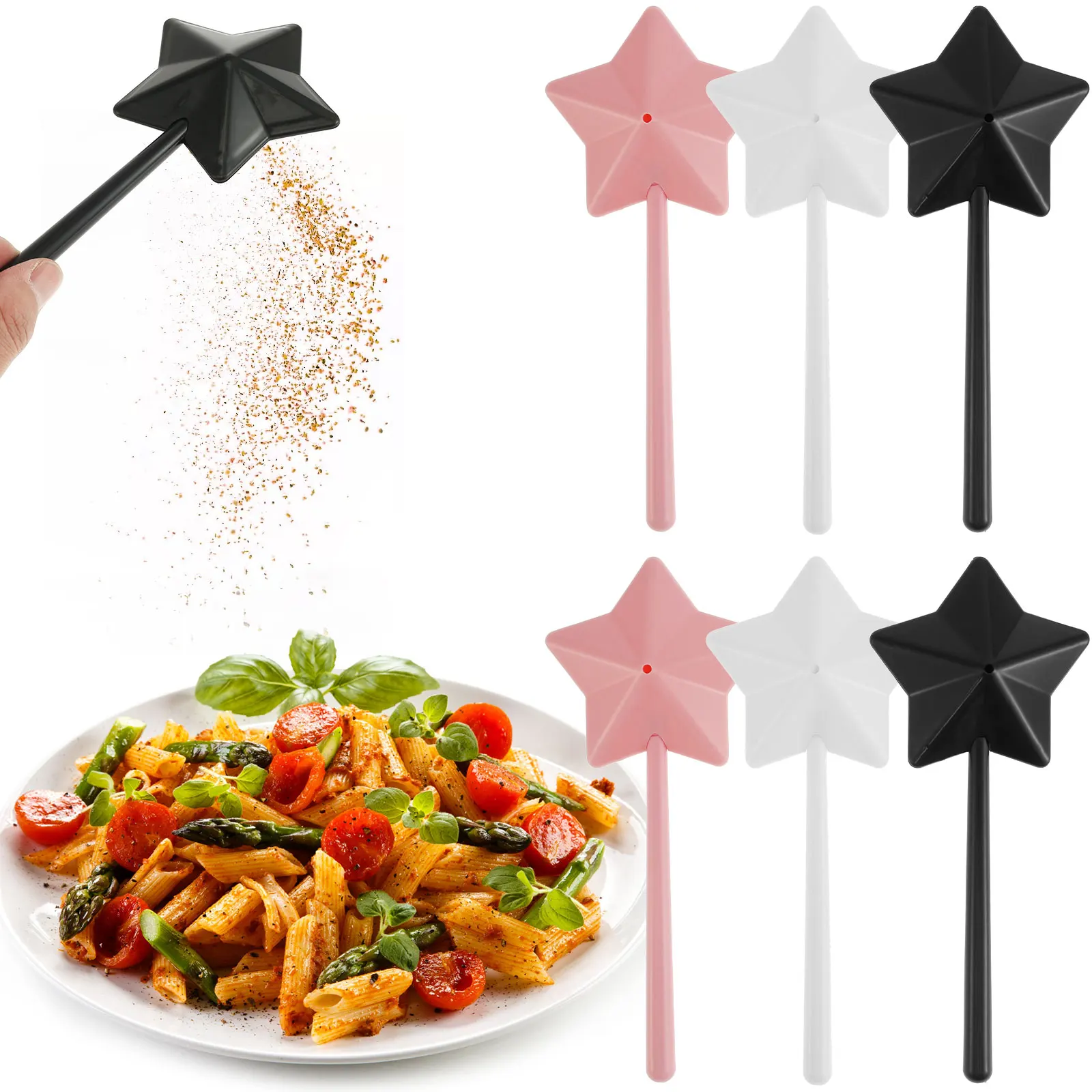 6/3pc Salt Shaker Seasoning Pepper Container Refillable Magical Star Wand for Kitchen Dining BBQ Tool Spice Seasoning Dispenser