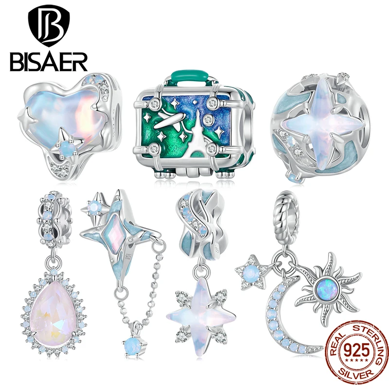 Bisaer Sterling Silber glänzend Milchstraße Stern Charme zu öffnen Koffer Anhänger für Frauen DIY