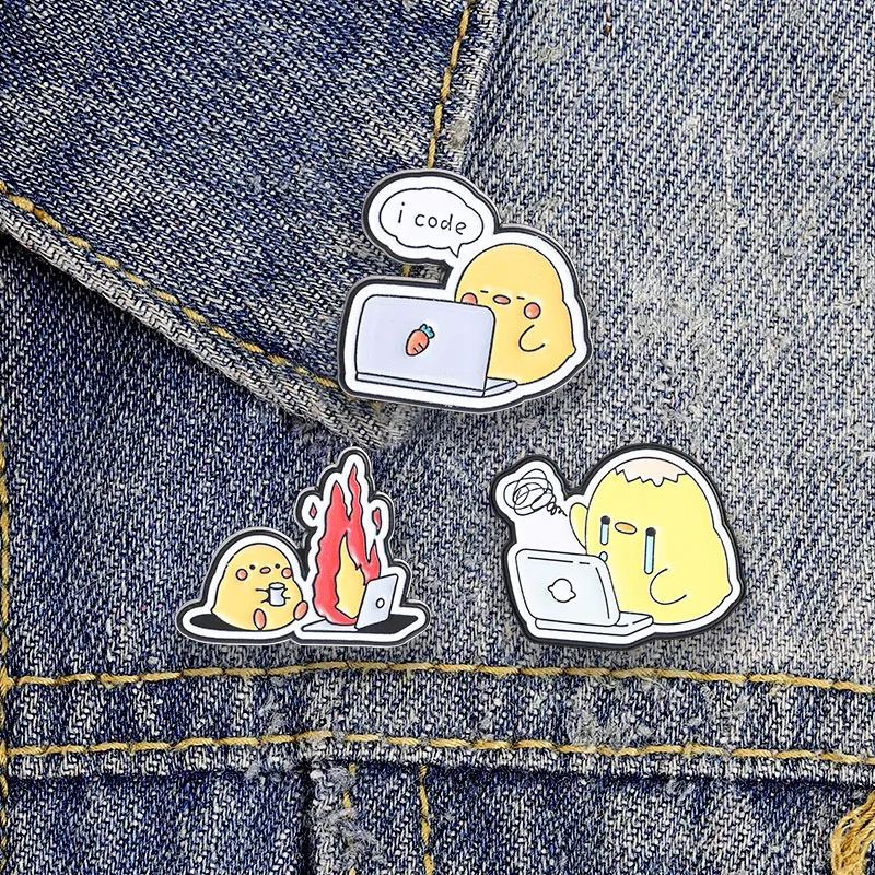 Funny Programmer Duck Enamel Pin Set Coding Crying Fire Laptop Brooches Relatable Tech Worker Badge Jewelry Gift For Friends