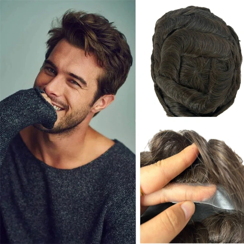 0.03-0.04mm 6 Inches Super Thin Skin Thin Skin Mens Toupee All V-looped PU 0.06mm Invisible Human Hair Piece All Colors 6 Inch