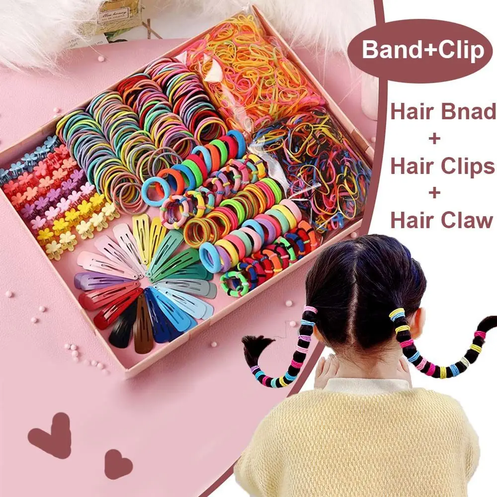 Kids 1Set Hair Clip Ponytail Holder Girls Elastic Hairpins Hair Accessorie Set Hair Bands Hair Claws