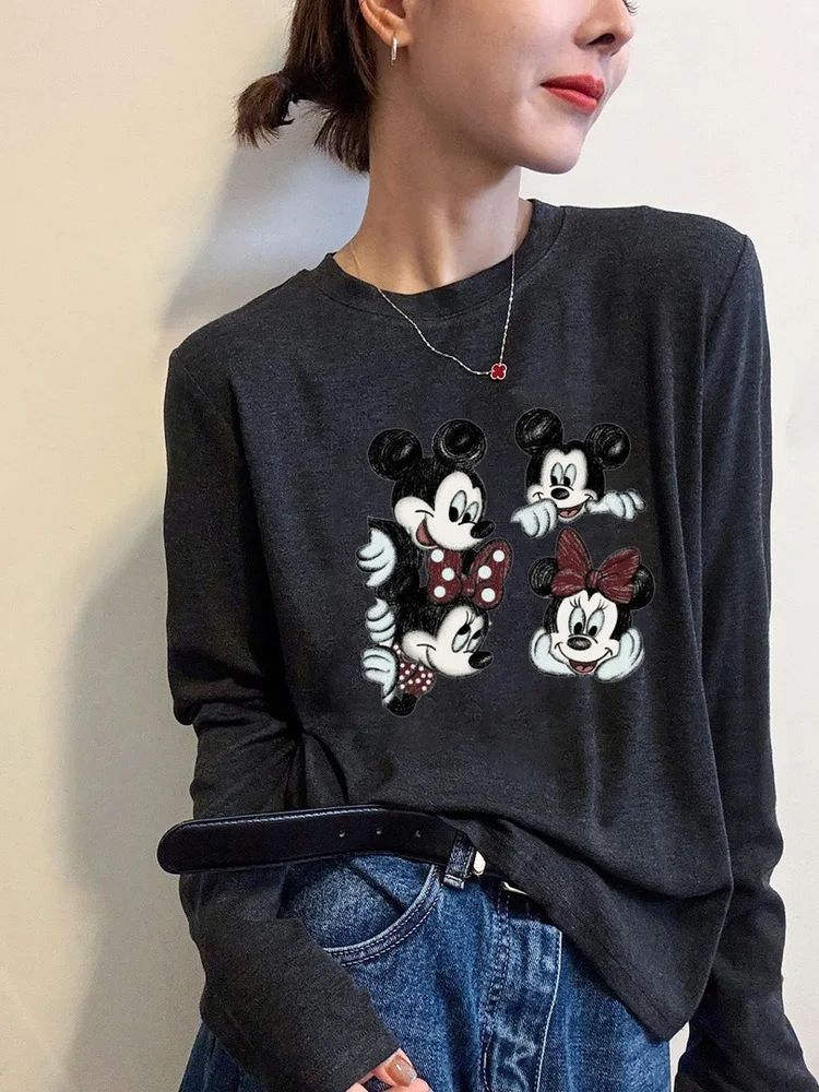 

Женская теплая базовая футболка больших размеров с длинным рукавом для осени и зимы, с принтом, в корейском стиле, свободного кроя, для повседневной носки