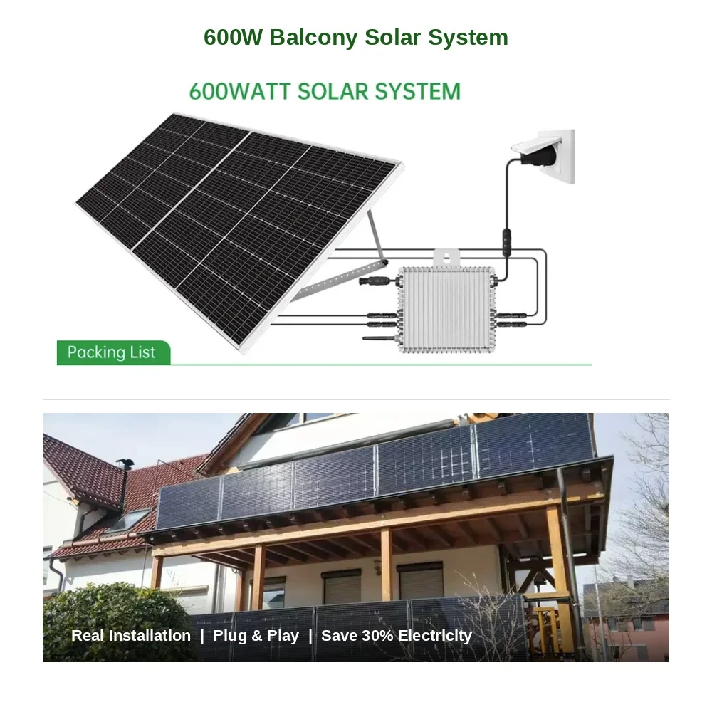 Plug And Play  SystemDYJH-B600-ON 600W  Power System For Balcony On Grid Micro Inverter 230V 2x450W Mono Panel WIFI Mo