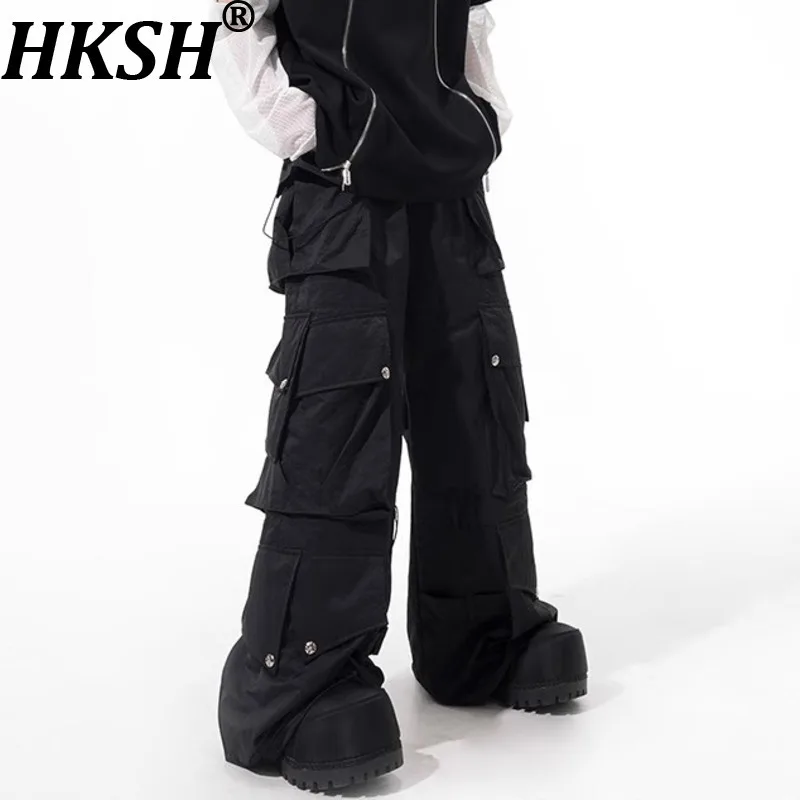 

HKSH Spring Autumn Men Punk Waste Land Washed Safari Style Overalls Fashion Tide Casual Ins Trend Pleated Straight Pants HK11907