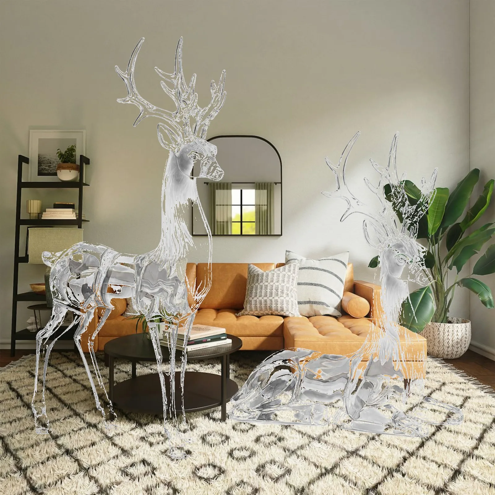 Clear Acrylic Reindeer Sculpture Elegant Sitting Figurine Tabletop Ornaments for Rooms Bookshelf Cabinet Decor