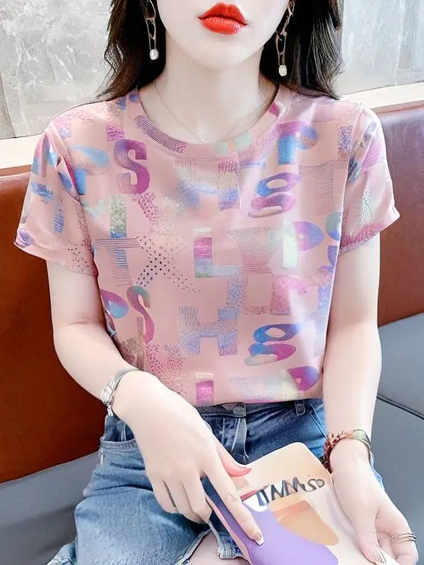 

Loose Fit Summer Thin Short Sleeve Women's T-Shirt Mom High End Fashion Middle Aged And Elderly Casual Comfortable Top