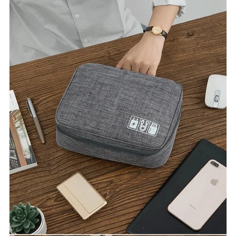 Portable Travel Electronic Organizer Bag, Multi‑Layer Cable Storage Pouch for Charger, Power Bank and Digital Accessories