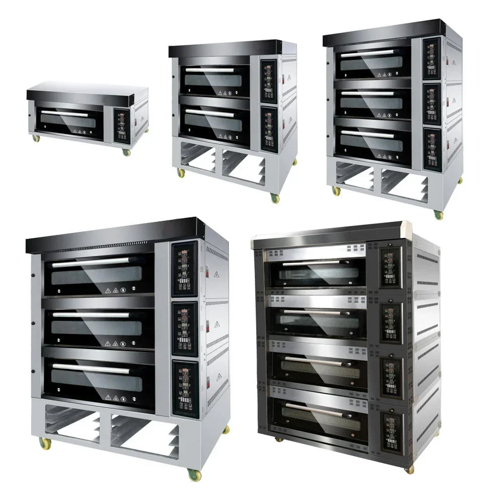 Automatic Customized 1 2 3 4 Deck 6 9 12 15 20 Trays Gas Electric Type Industrial Baking Pizza Deck Oven With Steam