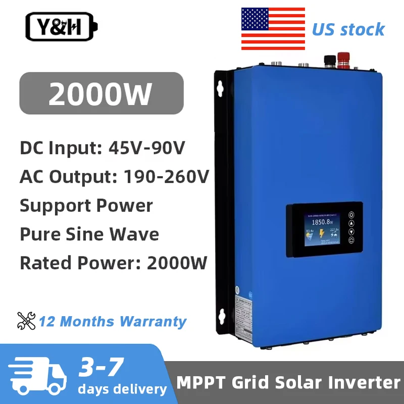 Y & H 2000 واط MPPT الشمسية شبكة التعادل العاكس 45-90Vdc 190-260Vac مع المحدد الاستشعار 60 فولت 72 فولت بطارية دعم واي فاي الاتصالات