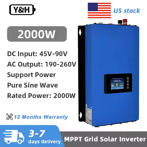 Y&amp;H 2000W MPPT Solar Grid Tie Inverter 45-90Vdc 190-260Vac With Limiter Sensor 60V 72V Battery Support WiFi Communication