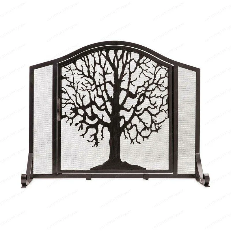American pastoral wrought iron tri-fold fireplace door, fire-proof safety screen