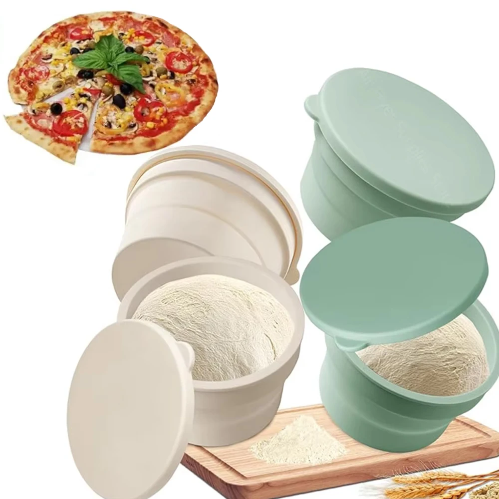 4Pcs Pizza Dough Box With Lid Non-stick Silicone Stackable Fermentation Container  Foldable Food Storage Box Kitchen Baking Tool