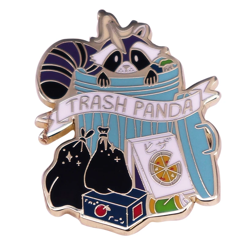 D1612 Trash Panda Lapel Pins Enamel Pin Cute Cartoon Racoon Brooches Badges On Backpack Jewelry Friend Gift Wholesale