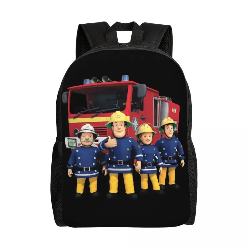 

Customized Fireman Sam Backpacks Women Men Fashion Bookbag for School College Cartoon Firefighter Bags