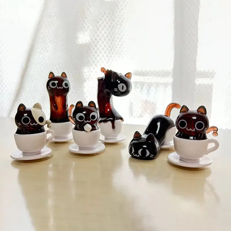 Cat Cafe Coffee - Caja Sorpresa Transparente con Figuras de Acción de Posturas Divertidas, Modelo Coleccionable, Juguete, Decoración de Escritorio, Souvenir, Regalo