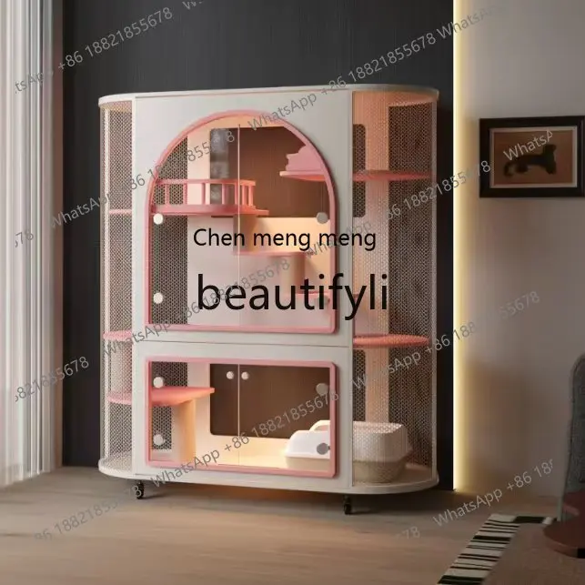 

Cat villa TV cabinet glass home interior transparent color scheme cat nest, cat cage H