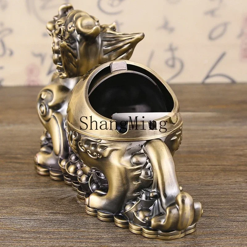 

CLL Chinese style metal lucky Pixiu three-dimensional carving ashtray retro office home living room ashtray