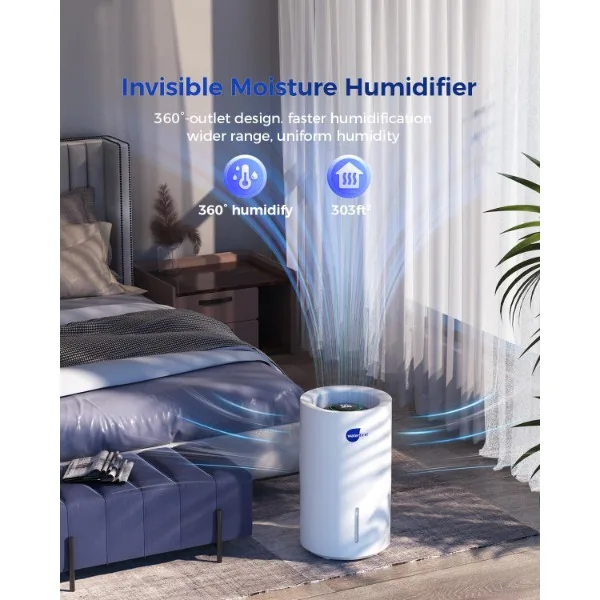 WaterFirst® Humidifiers for Bedroom with Healthy Humidity, Top Fill Evaporative Humidifier, Filter & Ag+ Technology