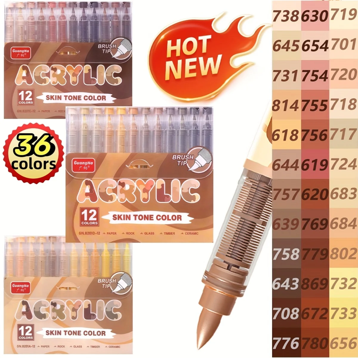 

GN 36-color acrylic paint marker pens with direct-ink acrylic markers set, brown and beige series, soft brush set for doodling