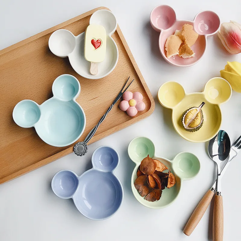 

Disney Mickey Ceramic Sauce Dish Mini Breakfast Fruit Plate Hot Pot Seasoning Dish Salad Bowl Tableware Kitchen Dessert Plate