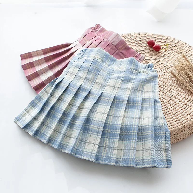 

Summer 2025 New Teenager Girls JK plaid pink Pleated skirt short checked Safety pants Children kids thin fashion 4 8 12 years