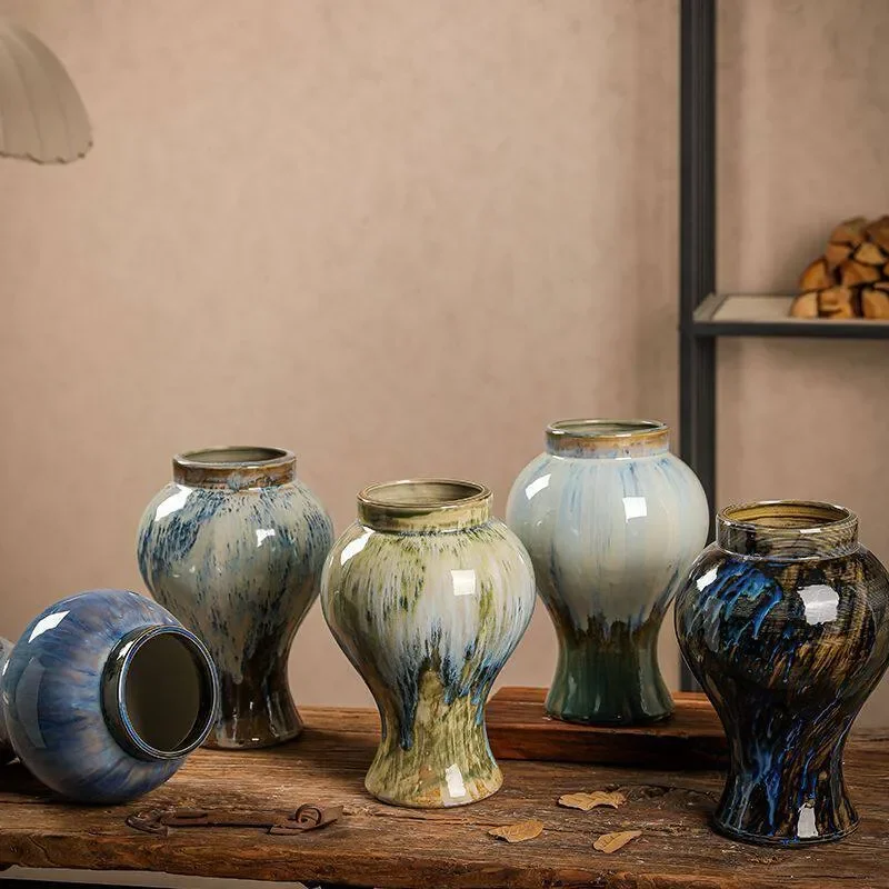 Jingdezhen Ceramic Vase Antique Style Indoor Home Decor Flower Arrangement Dried Flower Holder Chinese Retro Porcelain Ware