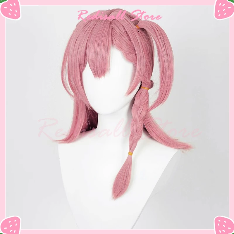 Peluca de Asta para niñas, coleta trenzada de cabello, flequillo Rosa mezclado, sombreros de juego de Halloween, gorra de peluca gratis, Cosplay de Herta, 2023