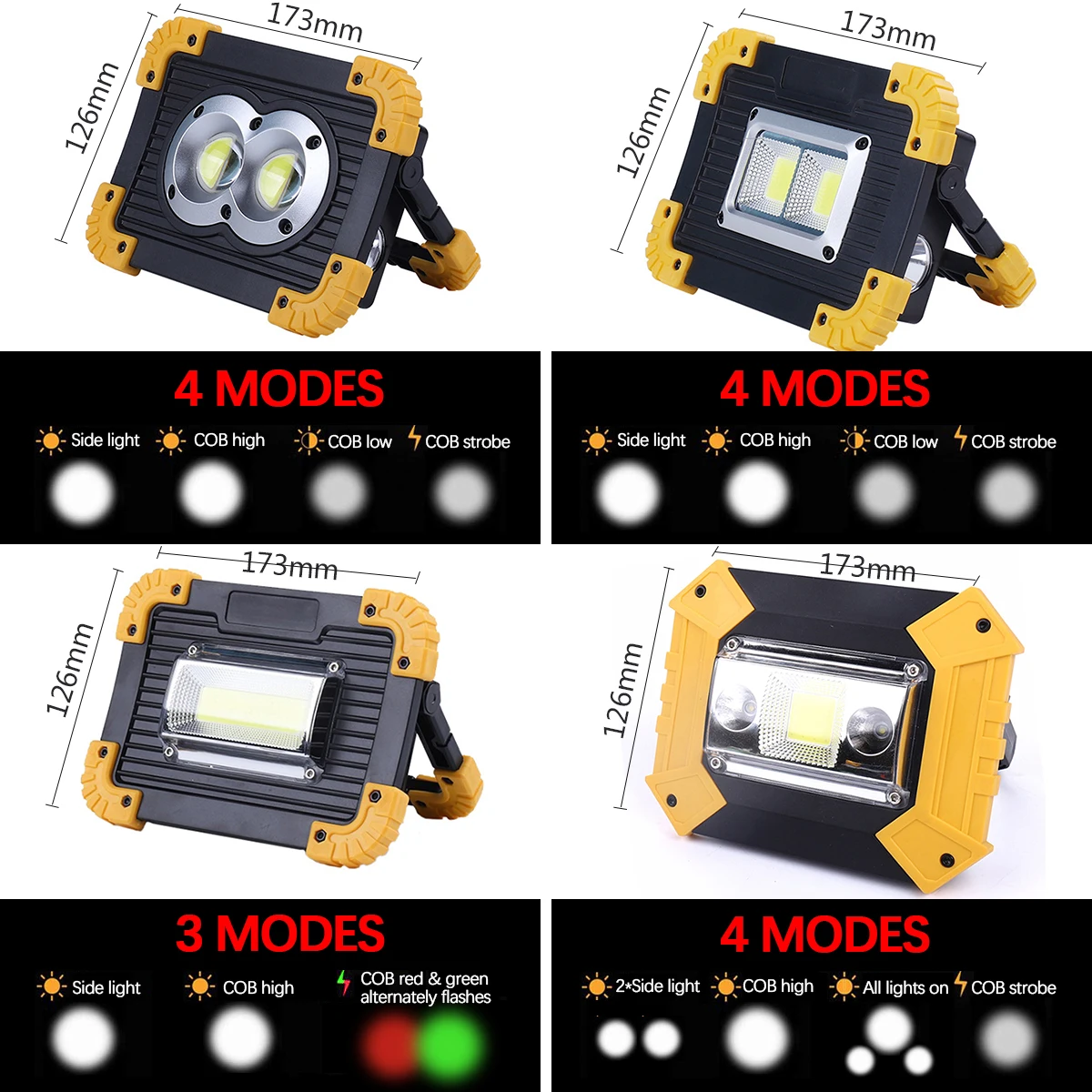 200W Led Work Light 30000LM Super Bright Led Portable Spotlight Rechargeable for Outdoor Camping Lampe Led Flashlight by 2*18650