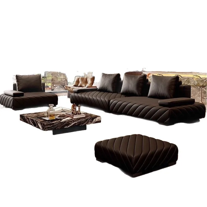 Italian minimalism, living room layouts, modern minimalism, first-grain leather, straight row sofa