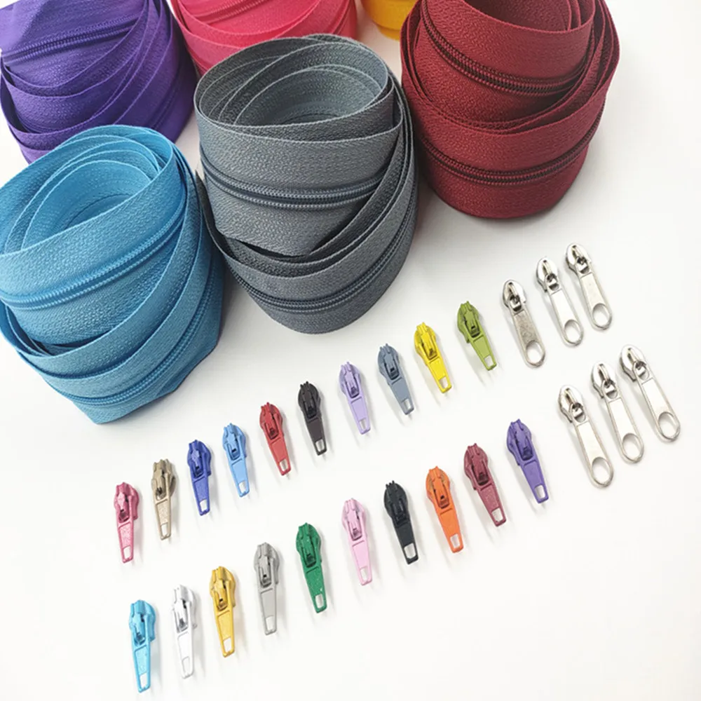 1/2/3/5/10 Meters 3# Long Nylon Zippers Rolls with 2/4/6/10/20 Pieces  Zipper Slider For Tailor Sewing Accessories