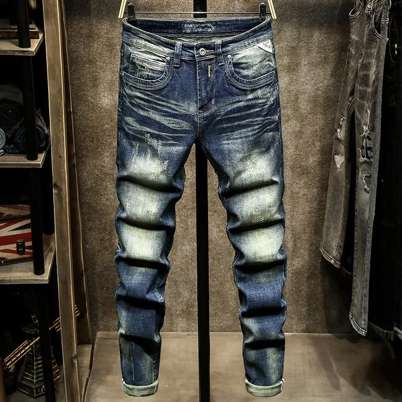 

Spring and Autumn New Fashion Trend Retro Solid Color Straight Leg Sports Jeans Men's Casual Slim Comfortable Breathable Pants
