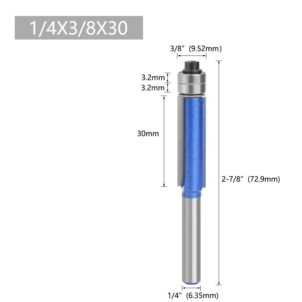 บิตเราเตอร์ตัดก้าน 1/4 45 #   เครื่องตัดเหล็กปลายคาร์ไบด์ YG6 พร้อมแบริ่งสําหรับการตัดโลหะพลาสติกแม่แบบไม้