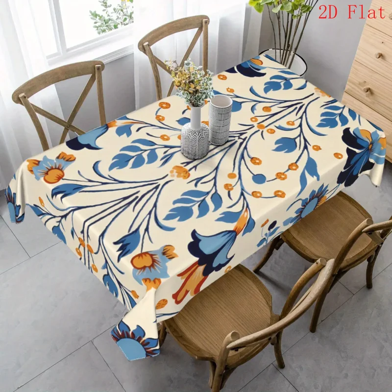 1pc 2D Flat Banner Timeless Floral Celebration Tablecloth Washable Vintage Style Tablecloth for Weddings And Holiday Home Decor