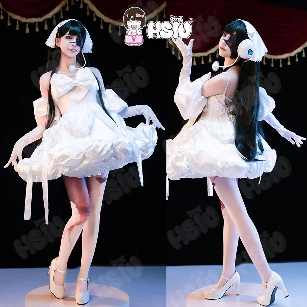 Alien Stage Sua Full Cosplay Outfit White Dress with Short Black Cos Wig Anime Character Costume Set for Halloween Cosplay Party