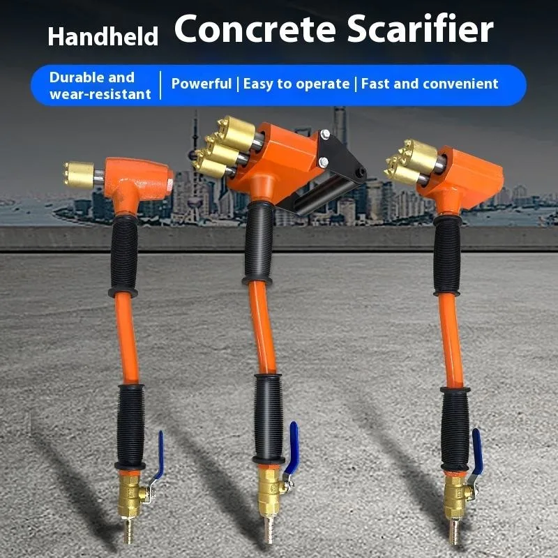 Pneumatic Handheld Concrete Scabbler Multi Head Wall Bridge Scarifying Machine Portable Trolley Type Alloy Needle Bushing Tool