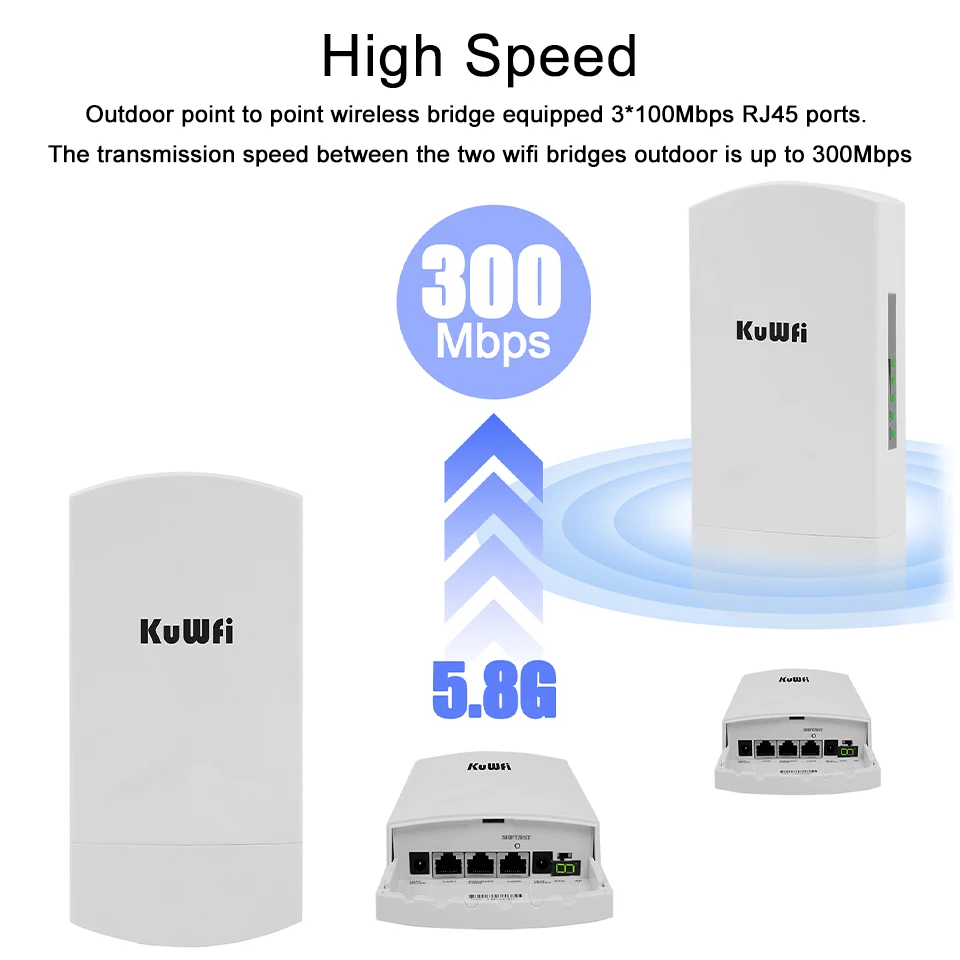 Imagem -04 - Kuwfi 5.8g Oudor Roteador Wifi 300mbps sem Fio Wifi Beidge 3km Wifi Range Extender Repetidor Cpe Router com 48vpoe para Câmera ip