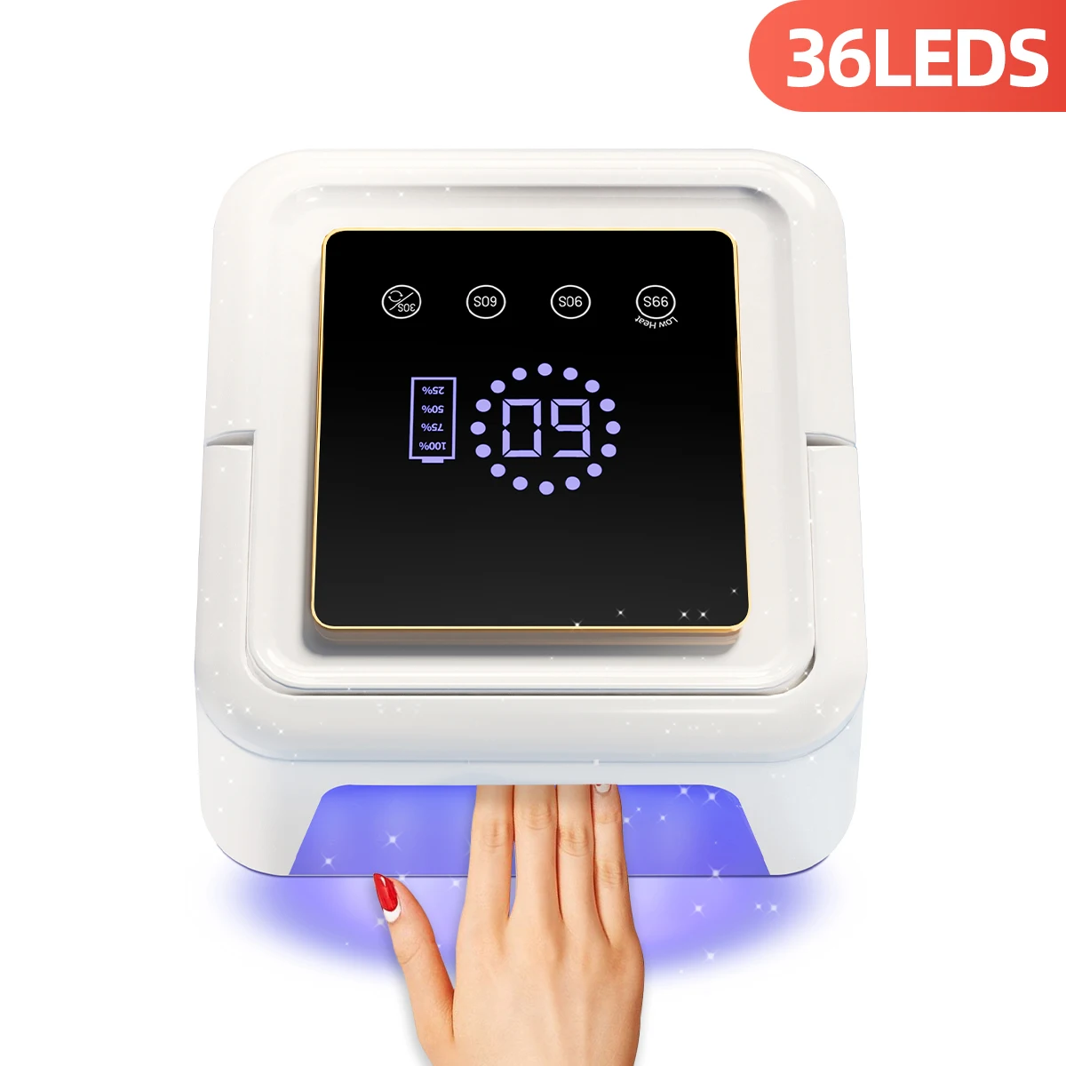 Secador de uñas UV recargable con pantalla de visualización, 36LED, lámpara de secado de uñas inalámbrica profesional para secar todos los esmaltes de Gel de uñas