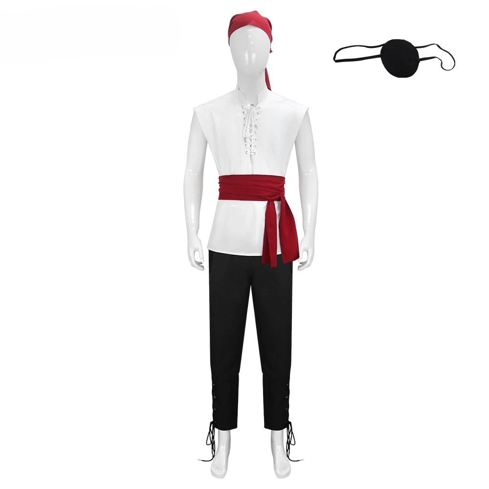 Viking Men Renaissance Costume Set Medieval Pirate Shirt Ankle Ribbon Pants for Halloween Party Costume Outfits