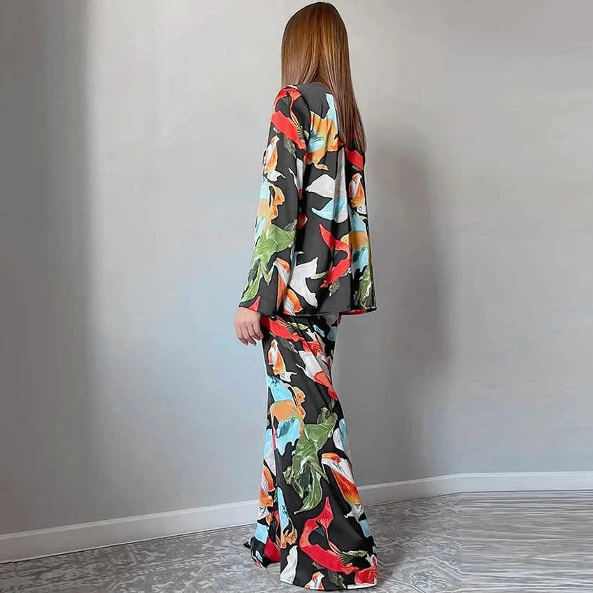 Autumn Printed Pajamas Loose Long-sleeved Trousers Suit Casual Ladies Home Clothes Thin Pyjama Pour Femme Sexy Sleepwear 2 Piece