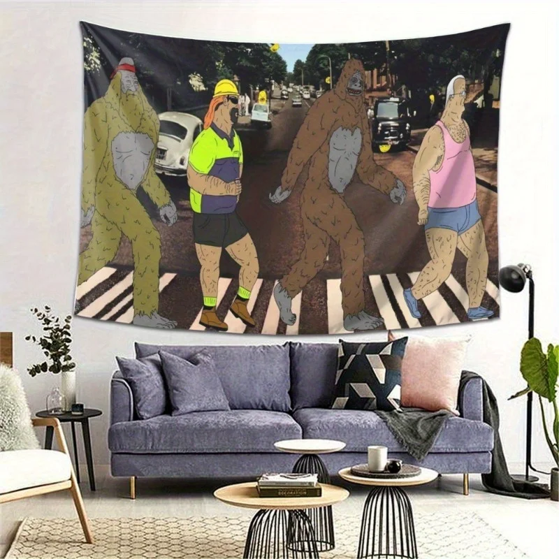 Viral Show Meme Tapestry, Street Crossing Cartoon Creature Wall Art for Dorm & Man Cave