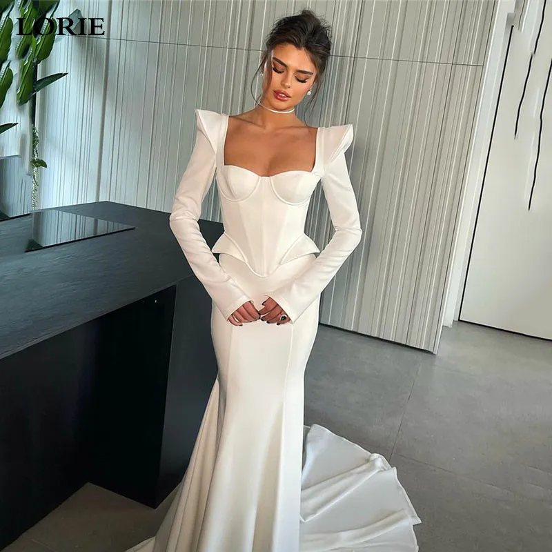 

LORIE Designed Mermaid Wedding Dresses Square Neck Long Sleeve Bride Dress Vestidos de novia Sweep Train Wedding Gowns